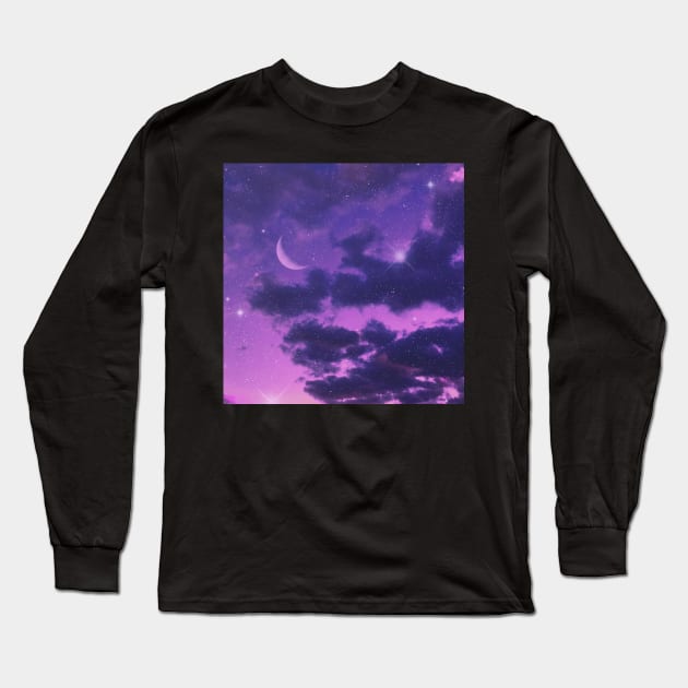 Crescent Moon On A Cloudy Day Long Sleeve T-Shirt by RiddhiShah